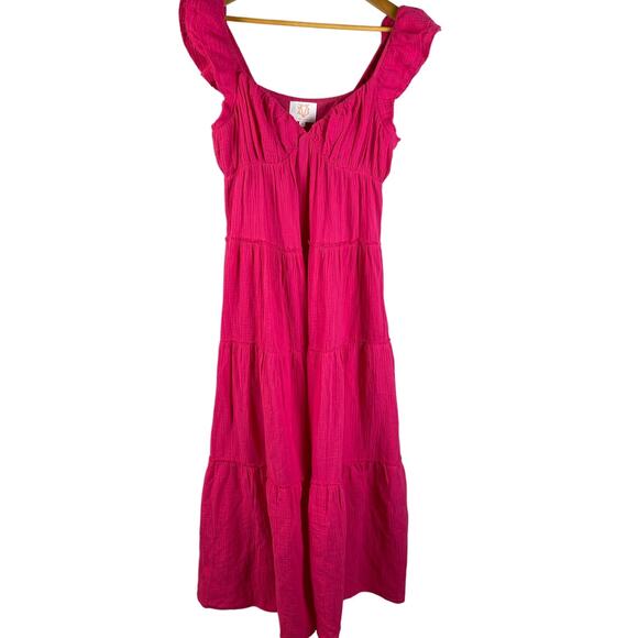 Victoria Dunn Folly Gauzy Pink Tiered Ruffled Sleeve Maxi Dress Size‎ Medium